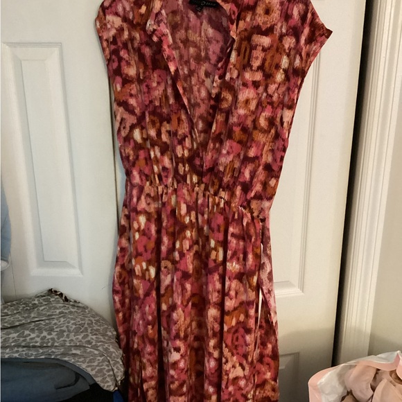 Fred David Red and Orange Smocked Wrap Midi Dress - Picture 1 of 3